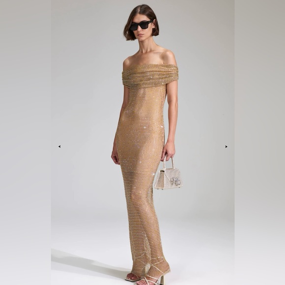 Self Portrait Tan Rhinestone off the shoulder dress - Picture 10 of 12